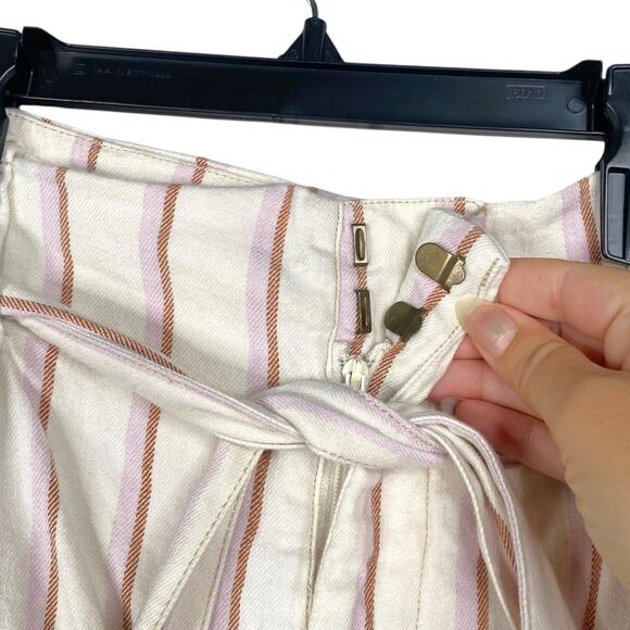 By Anthropologie Edisto Striped High Waist Paper Bag Shorts SZ 12 - Picture 7 of 10